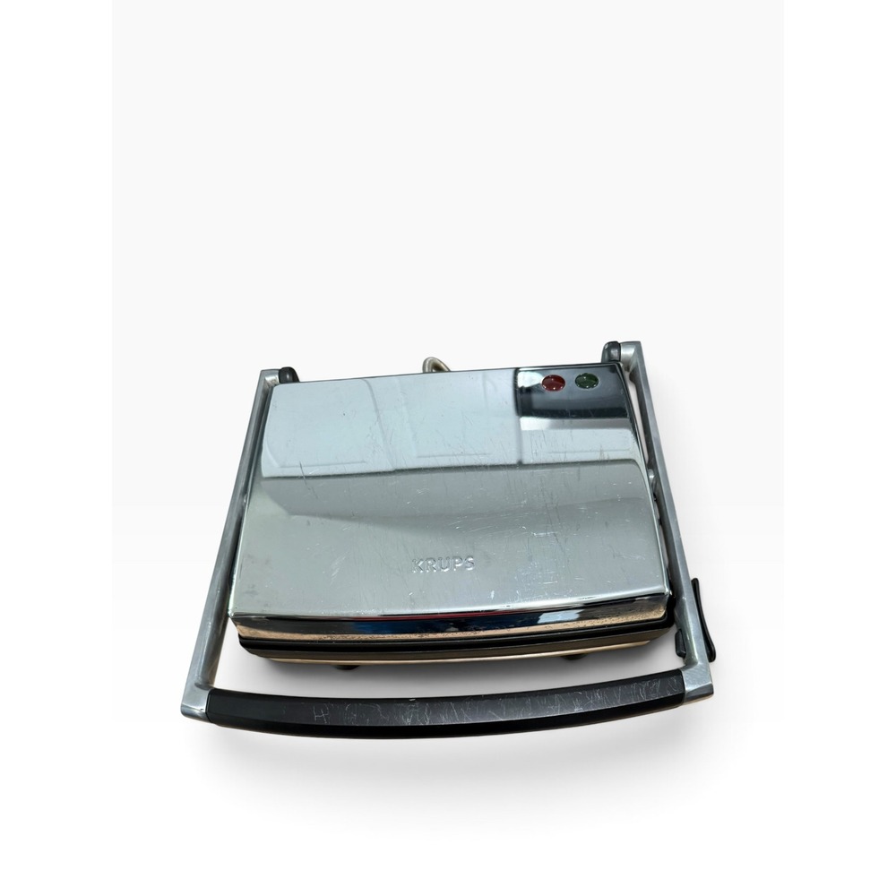 Krups Panini Press Indoor Grill Chrome Sandwich Maker Non-Stick Ribbed Plates